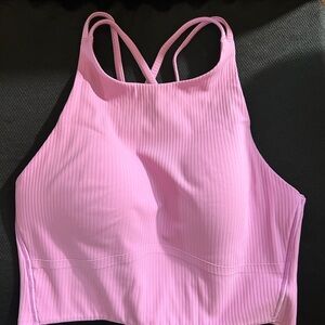 Lululemon Athletica High Neck, Longline Pink Ribbed Sports Bra
